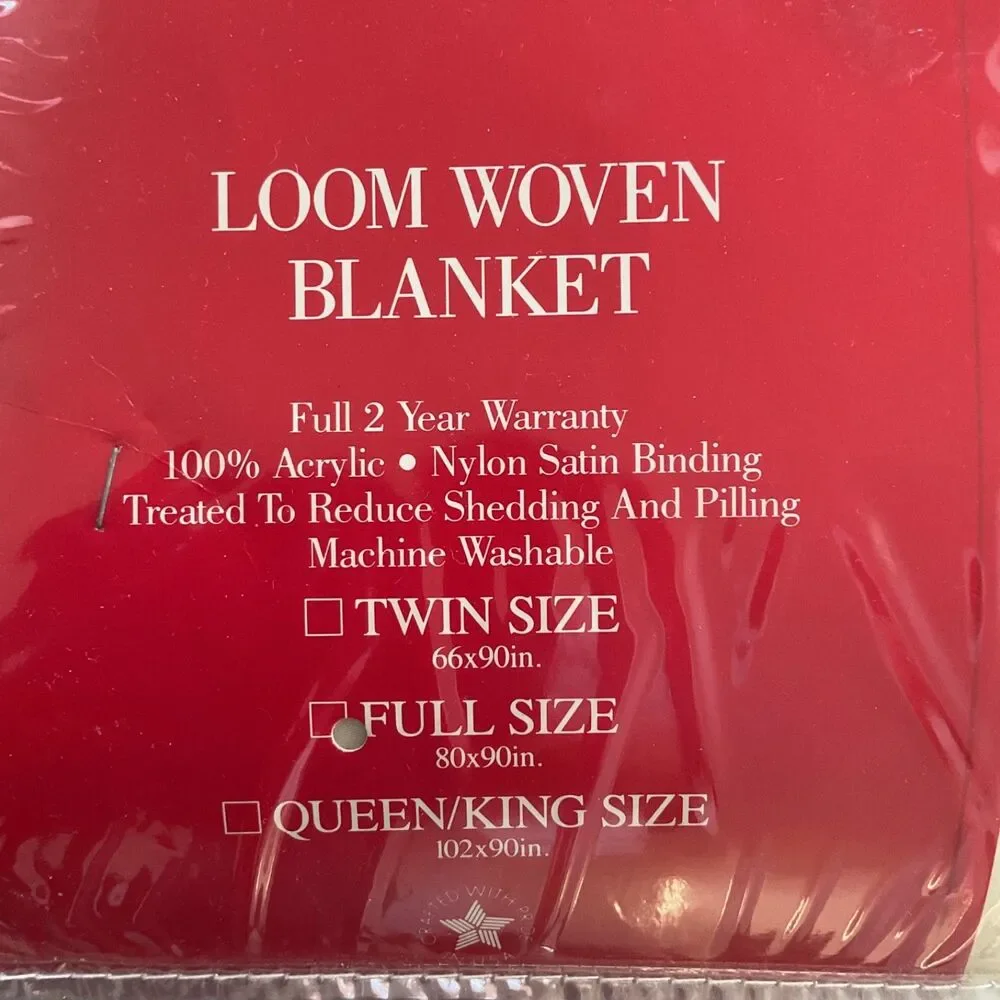 Vintage Cannon Loom Woven Acrylic Blanket Full 80x90in Satin Trim Cream USA New
